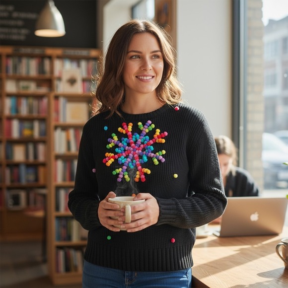 Michael Simon Sweaters - Michael Simon Event Women's Sweater Black Bobble Snowflake Long Sleeve Y2K  Sm